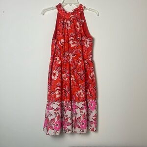Eliza J Dress Orange & Pink Halter Size 6 Floral Flirty Lightweight
